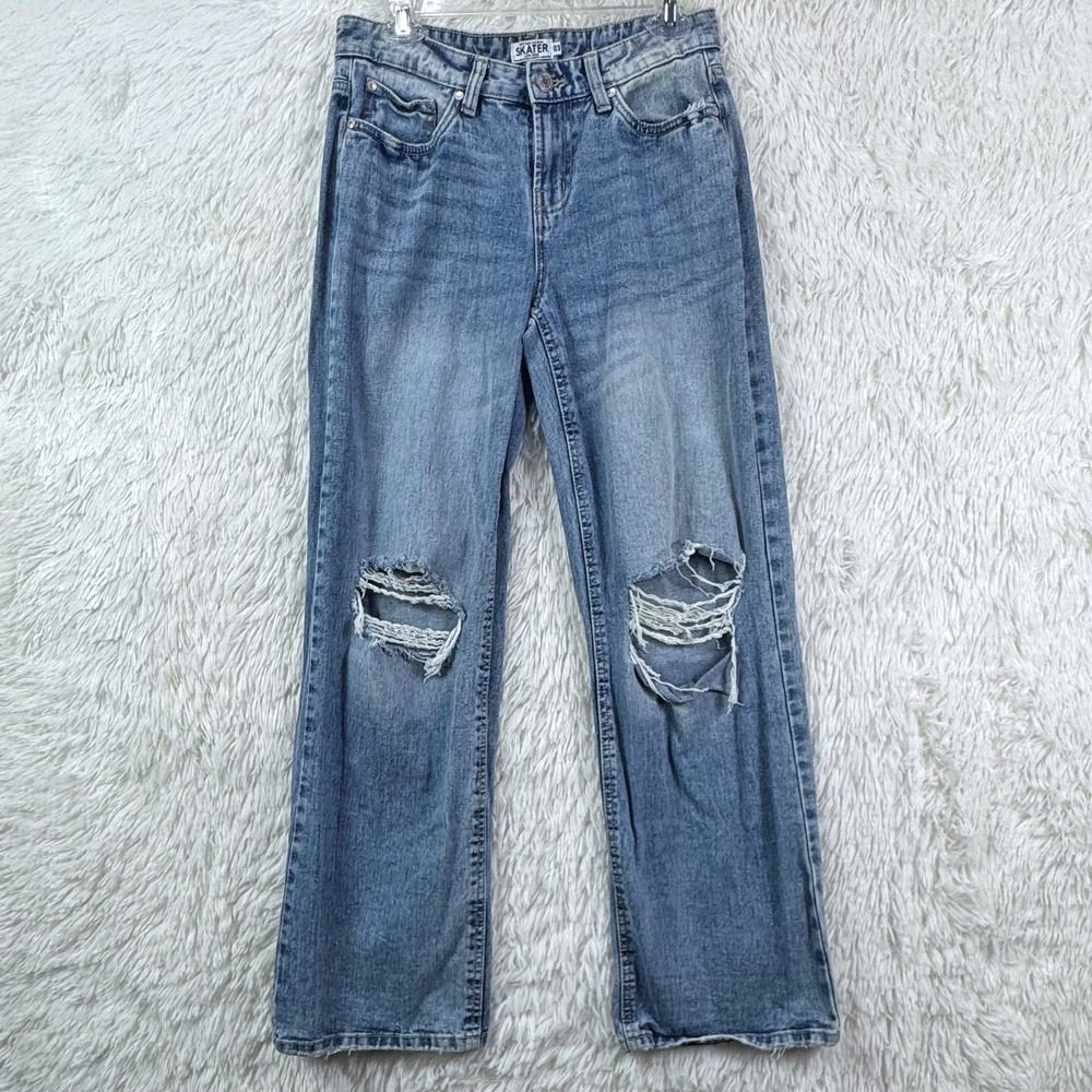 Refuge Denim Skater Low Rise Distressed Wide Leg Jeans Size 3 Y2K